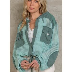 POL Mesh Patchwork Hoodie Mint Green Crochet Women S Boho Grunge  Festival